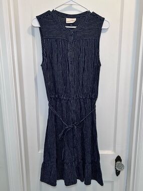 Universal Thread Navy & White Striped Sleeveless Midi Ruffle Dress Womens S